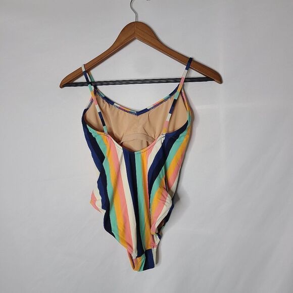 J. Crew Factory Multi Color Rainbow Striped One Piece Swimsuit sz S - Picture 2 of 6